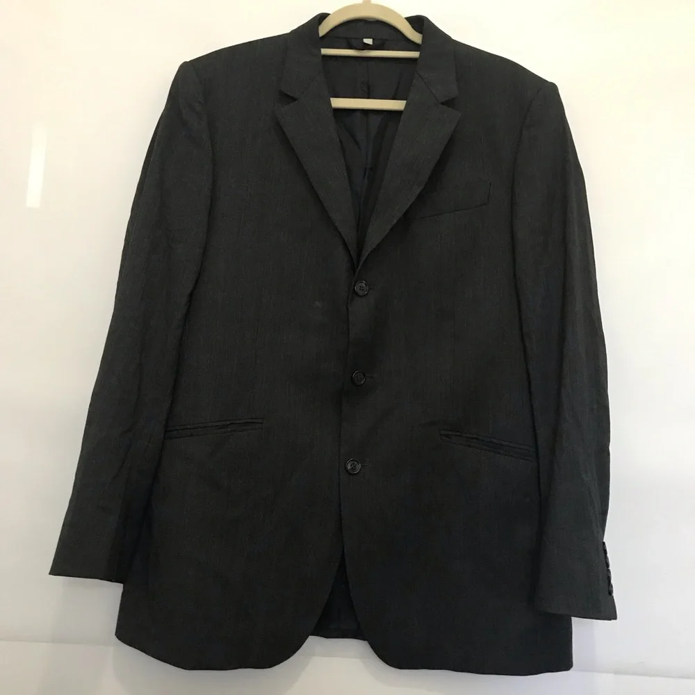 Burberry Virgin Wool Men's Charcoal Suit Jacket & Pants - Size 54